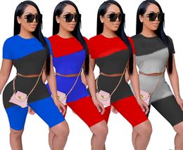 New Women jogger suits summer clothing tracksuits plus size outfits short sleeve T shirtsshorts pants two piece set casual panelled sportswear sweatsuits 4930