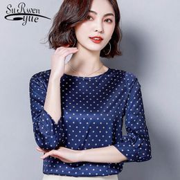 The large size Spring women chiffon fashion shirt Round neck Nine points Lady sleeve Dot pattern office 2528 50 210521