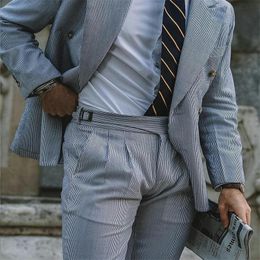 groom party wear UK - Two Piece Handsom Men Suits Pinstripe Fashion Designer Groom Suit For Man Customized Tuxedo Fit Party Wear Formal Men's & Blazers