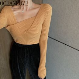 Sexy Women Sweaters Solid Autumn Winter Basic All Match Sueter Mujer Korean Style Ladies Pullovers Slim 17370 210415