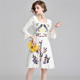 HIGH QUALITY Women Floral Embroidered White Lace Dress Vestidos Casuales Mujer Spring Celebrity Party Sukienki Damskie 210603