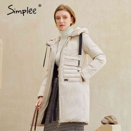 Warm elegant women coat with hat Casual design tassel parka Fashion female winter windproof jacket white 210414