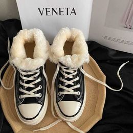 Ladies Canvas Shoes, Fashion Casual Sports Students Plus Velvet 2021 Winter High-top Women's Vulcanised Shoes Y0907