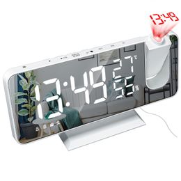 Mrosaa LED Digital Alarm Clock Watch Table Electronic Desktop Clocks USB Wake up FM Radio Time Projector Snooze Function 3 Colour 210804