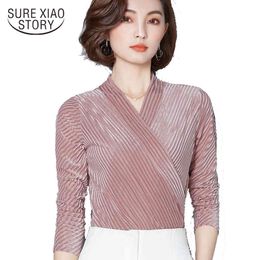 Women Blouse Long Sleeved All-match Women's Large Size Korean Style Slim Small Shirt Collar Velvet 820F 30 210415