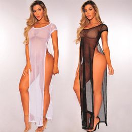 Women Sexy Beach Cover-up 2021 Summer Transparent Swimsuit Covers Up Bathing Suit Wear Swimwear Mesh Dress Tunic Sarongs