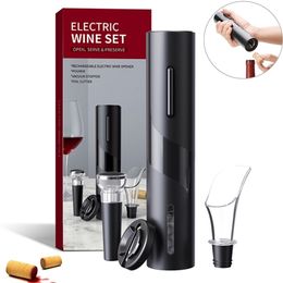 Electric Wine Opener Creative Rechargeable Automatic Corkscrew Wine Bottle Opener USB Charging Cable Foil Cutter Tools 4 Pcs Set 210915