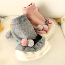 Dog Apparel Pet dogs cat autumn and winter two-color ball bow Woollen skirt teddy bichon dress