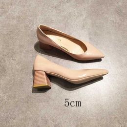 EOEODOIT Chunky Block Heel Pumps Pointed Closed Toe Office Dress Lady Med Heel Leather Shoes Classic Heels Y0611