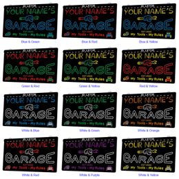 LX1130 Your Names Garage My Tools Rules Light Sign Dual Color 3D Engraving