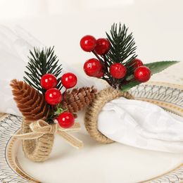 Western Christmas decorative pine cone napkin ring simulation flower decorative Hotel napkin buckle T2I52726