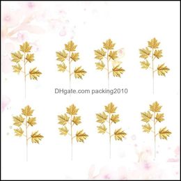 Decorative Festive Party Supplies Gardendecorative Flowers & Wreaths 10Pcs Simulation Plant Leaf Golden Imitation For Home Decoration (Golde