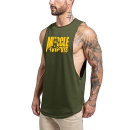 Brand Gyms Clothing Fitness Men Tank Top Army Green Mens Bodybuilding Stringers Tank Tops workout Singlet Sleeveless Shirt 210421
