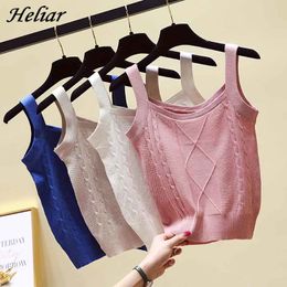 HELIAR Women Net Camis Knitting Sexy Spaghetti Club Camis Female Solid pull over Camisole Solid Street 2019 Summer Tank Tops X0507