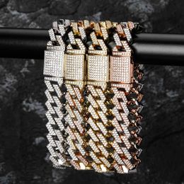 14mm 8inch Miami Lock Clasp Cuban Link Chain Bracelet Hip Hop Jewellery Charm Fashion Rock Punk Bling Iced Out Cubic Zircon Bling Party Punk Gifts for Women and Men