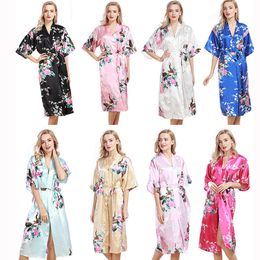 Ladies Pajamas Women Sleepwear Sexy Lce Silk Long Sleeve Cardigan Bathrobe Waistband High Waist Comfortable V Neck Printing Nightdress 12 Colors WMD