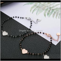 Charm Bracelets Jewelrystainless Steel For Women Fashion Sweet Heart-Shaped Black Crystal Luxury Friendship Bracelet Jewelry Wholesale Drop D