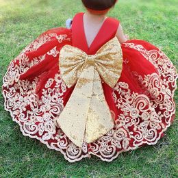 Girl's Dresses Toddler Christmas Dress Floral Embroidery Ball Gown PageanCommunion Costume 1st Birthday Clothing For 1-5Y Baby Girls