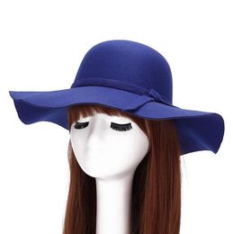 Ladies wavy big top hat, autumn and winter imitation woolen brims hat Fashion Accessories cap Wide Brim Hats