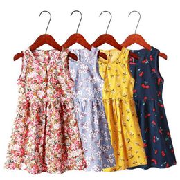 Floral Summer Dresses For Girls 2021 New Girl clothes Korean Cotton Sleeveless Beach Dress 2-8 Years Summer Children clothing Q0716