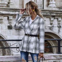 Foridol double breasted blazer jacket women plaid vintage england style business office ladies jackets autumn winter streetstyle 210415