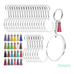 Acrylic Keychain Blanks, Transparent Round Acrylic Clear Discs Circles w/Metal Split Key Chain Rings, Colourful Tassel Pen