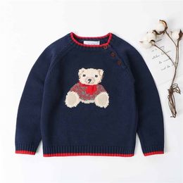 Children's Sweater Cartoon Bear Girls And Boys Kint s Autumn Winter Baby Warm Wool Tops for Kids Clothes pullover 211104