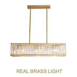 Pendant Lamps Golden Modern Crystal Dinning Room Light Brass Copper Linear Restaurant Bar Lamp Glass LED Hanging