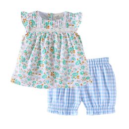 Jumping Meters Floral Girls Summer Clothing Sets With Flowers Print Fashion Children's Outfits Selling Kids Suits 210529