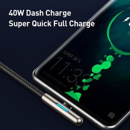 40W USB Type C Cable for Huawei P30 Mate 30 Pro Fast Charging Type C Cable Elbow LED USB Cable for Samsung S10