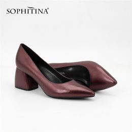 SOPHITINA Mature Classics Women's Pumps High Square Heel Cow Leather Career Pointed Toe Slip-On Shoes Fashion Shallow Pumps SC27 210513