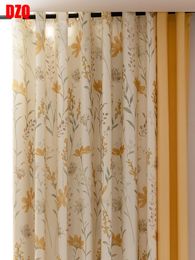 Curtain & Drapes Curtains For Living Dining Room Bedroom American Pastoral Style Color Matching Stitching Two-color Yellow