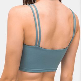 L-052 Yoga Bra Women's Sexy Padded Camis Tank Tops High Strength Shockproof Sports Gym Clothes Women Underwears Simple Double Shoulders Strap Vest Shirt