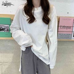 Long Sleeve White Tees Shirts Women Spring Autumn Cotton T-Shirt Solid Loose T-shirty Damskie Casual Tshirts 12936 210508