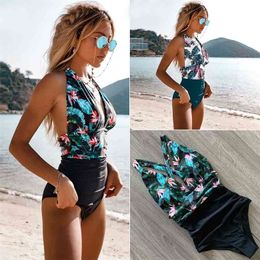 Sexy Swimsuit Female Floral Women Swimwear Push Up Bathing Suits Bodysuits Beach wear Deep V-neck Monokini 210630