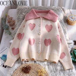 Sweet Mujer Chaqueta Print Love Beading Girls Autumn Sweaters Winter Clothes Single Breasted Women Cardigan 18281 210415