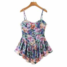 YENKYE Vintage Multicolor Floral Print Sexy Sling Dress Women Summer Chiffon Super-Short Dress Holiday Beach Sundress Vestido 211029