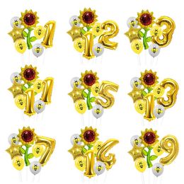 Party Decoration Giant Sunflower Balloons Set 32inch Number Foil 12inch Honeybee Latex Balloon Bee Children's Birthday Decorations