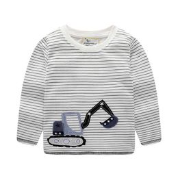 Jumping Metres Baby Long Sleeve T shirts Cotton Applique Forklift Autumn Spring Stripe Boys Girls Tops Fashion Clothing 210529