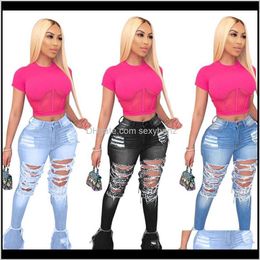 Womens Clothing Apparel Drop Delivery 2021 Stacked Casual Jeans Plus Size Pants Flare Bottom Women Fashion Ripped Denim Nqf0S