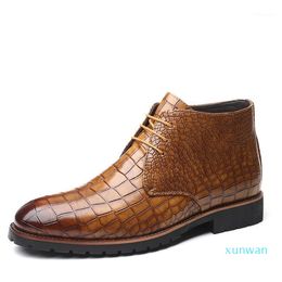 Stiefel Marke Drop Herren Krokodil Muster Casual Männer Leder Ankle College Stil Schuhe Mode Schnürschuhe1