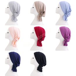 Women Stretchy Pre Tied Turban Hat Cotton Beanie Scarf Cancer Chemo Cap Inner Hijabs Pirate Hat Headwear Hair Accessories