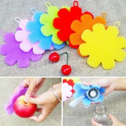 Silicone Sponge Brushes Flower Shaped Kitchen Dishwashing Fruit Vegetable Pot Cleaning Sponge Pads dd893