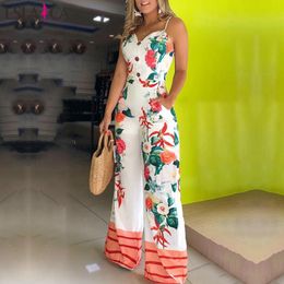 Lslaica Jumpsuits Women Printed sling piece trousers fashion trend elegant loose comfortable jumpsuit autumn female 210520