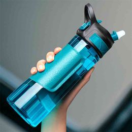 UZSPACE Water Bottle with Straw Creative Fashion Portable Leakproof Shaker Outdoor Sport Travel Bottle Ecofriendly BPA Free 210917