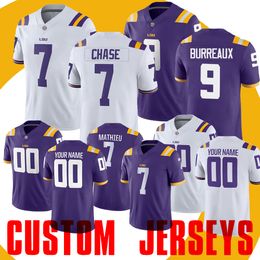 Custom LSU Tigers Jersey Joe Burrow Burreaux JaMarr Chase Odell Beckham Jr. Leonard Fournette Tyrann Mathieu Patrick Peterson Guice Jerseys