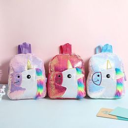 Unicorn Sequin Backpack Children Travel Leisure Schoolbag Kindergarten Cartoon Plush Shoulders Bag