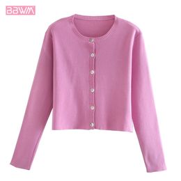 Pure Colour Knitted Long Sleeve Loose Single Breasted Round Neck Chic Female Cardigan Harajuku Simple Fashionable Women's Sweater 210507