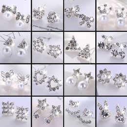 Fashion Jewellery Stud Silver Plated Earings Crystal Pearl earrings Women Zircon Earring For Daily Wear Wedding Party Gifts
