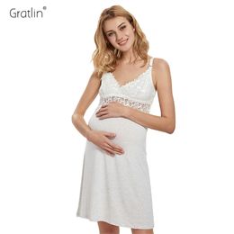 Gratlin Breastfeeding Sleepwear Nightgown for Pregnant Woman Maternity Pregnancy Nursing Nightdress 210918